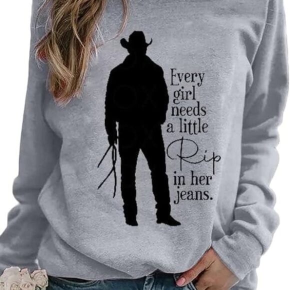 Every Girl Needs A Little Rip In Her Jeans Oversized Gray Sweatshirt Size Small - Picture 1 of 7